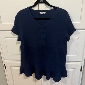 Beach Lunch Lounge Brushed Cotton Gauzy Navy Top Large
